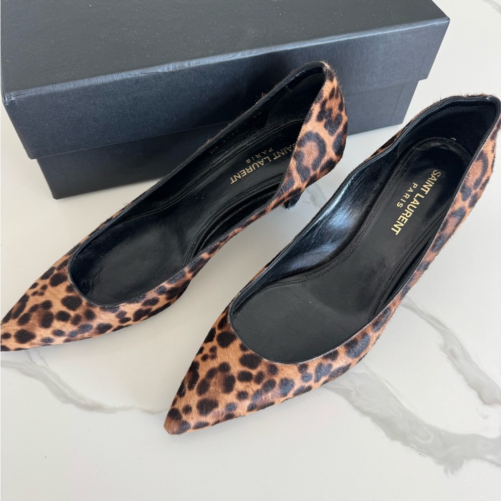 Saint Laurent Brown and Black Leopard Print Heels - Picture 13 of 14